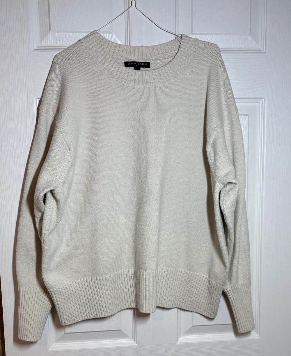 Banana Republic Cream White Ribbed Knit Crew Neck Oversized Pullover Sweater XL
